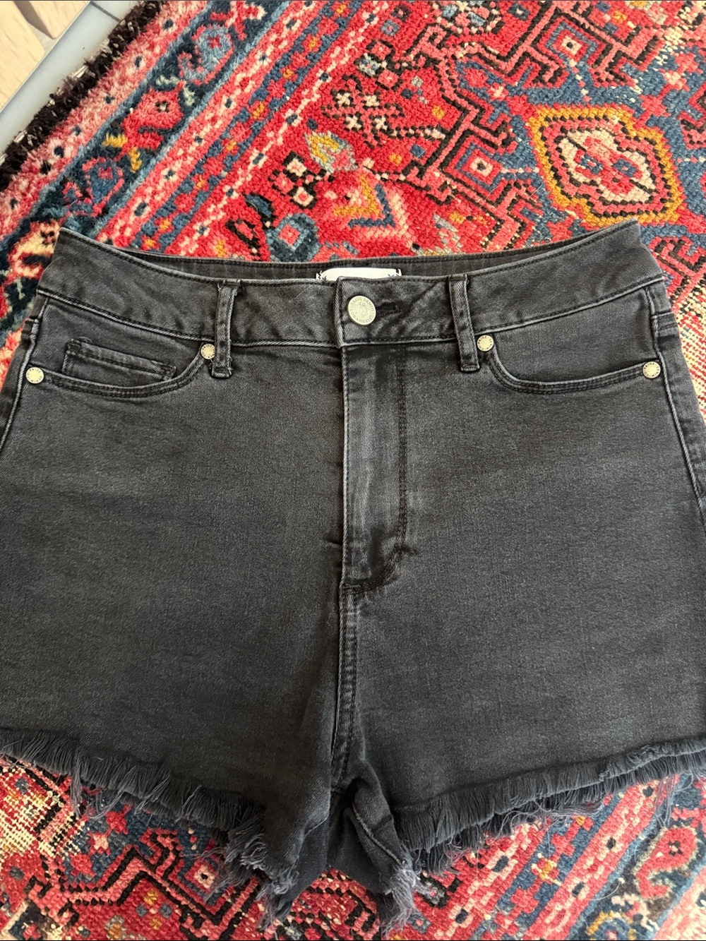 PAIGE Black High-Waist Frayed Hem Women’s Jean Shorts
